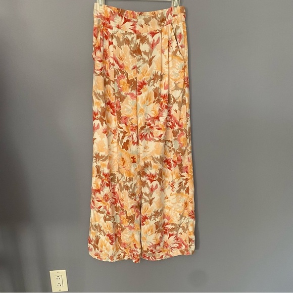 ABERCROMBIE & FITCH Orange Red Floral Linen Blend Wide Leg Pants Sz S - Picture 2 of 13